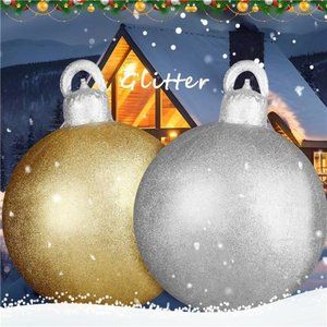 2 Packs 18 Inch Christmas Inflatable Glitter Ball Outdoor Decor (Gold, Silver)